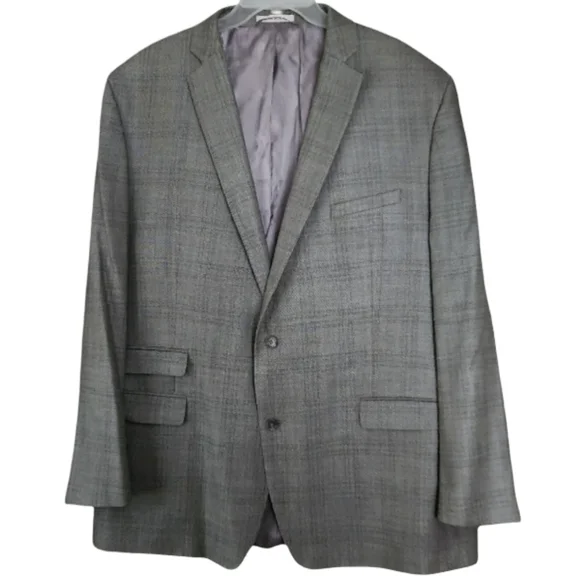 Joseph Abboud 50L‎ Gray Plaid Silk Wool Sport Coat Blazer Mens 2 Button
