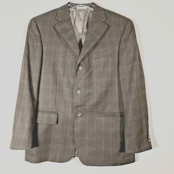OSCAR DE LA RENTA Mens‎ Sport Coat Jacket Blazer Brown Paid 44R 3 Button Wool