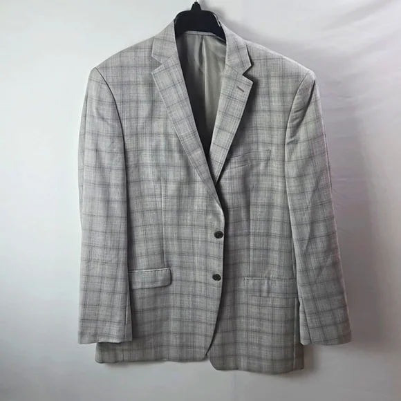 Calvin Klein Mens Light Grey Plaid Blazer Sport Coat Jacket, Sz 44L