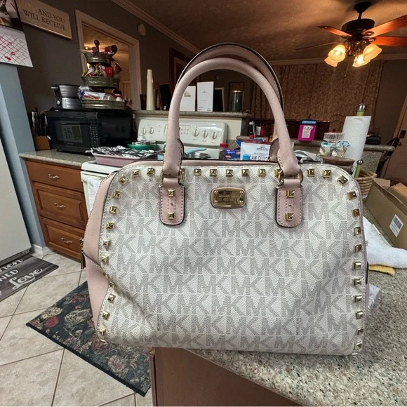 Michael Kors Pink and Cream Studded Satchel