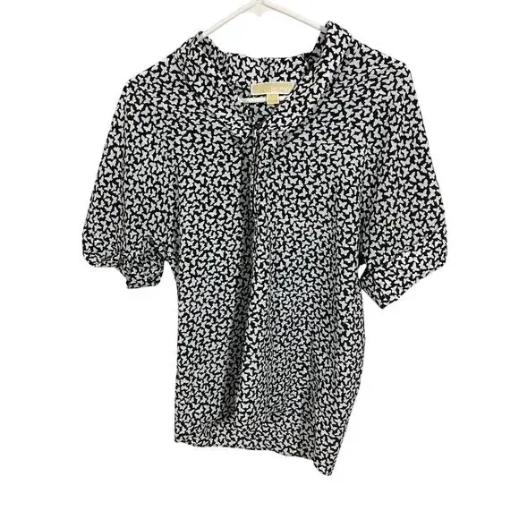 Michael Kors Blouse Butterfly Novelty Print Casual Preppy Minimal Mute Modest S