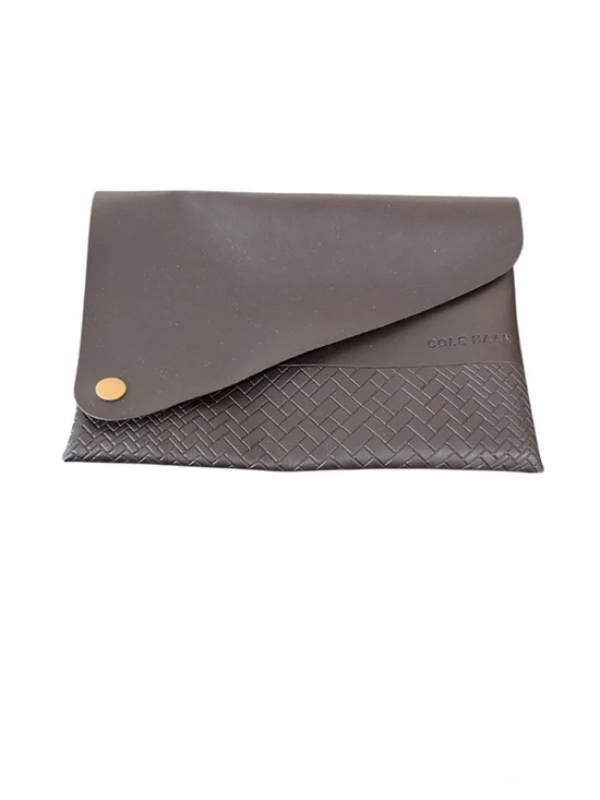 NEW Cole Haan Woven Faux Burgundy Leather Travel Clutch/E-Book Cover gold snap