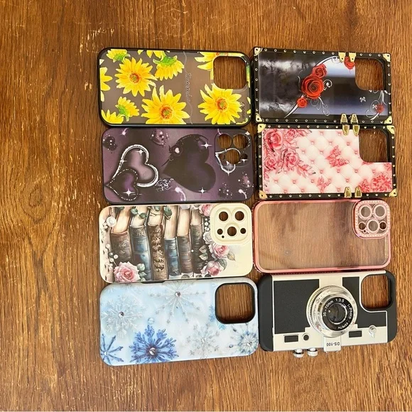 8-Pack iPhone 13 Pro Max Cases – Floral, Bling, Camera, Sunflowers, Hearts, Snow