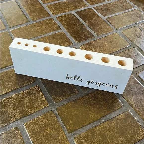 Mercantile Design Hello Gorgeous White & Gold Farmhouse Makeup Brush Holder