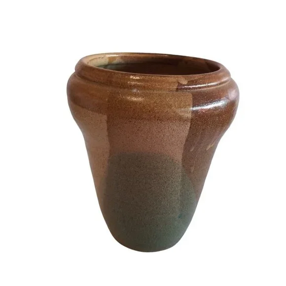 Vintage Studio Pottery Vase Pot Planter Dipped Layered Glaze Signed Decorative