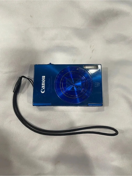 Canon Blue Compact Point-and-Shoot Camera with Wrist Strap