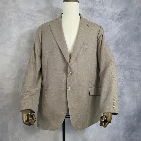 Joe Joseph Abboud Blazer Mens 48 Regular Tan Slim Fit Elbow Patch Sport Coat