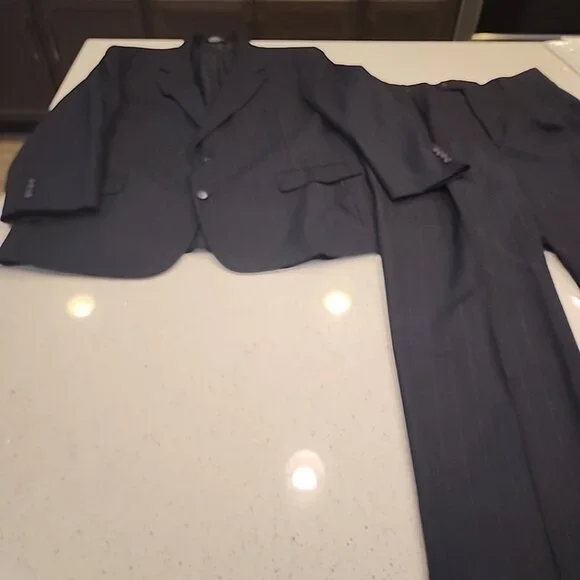 Thos P Dent Clothier Mens 2 Piece Suit Jacket 50 Blazer Pants 36x30 Black Stripe
