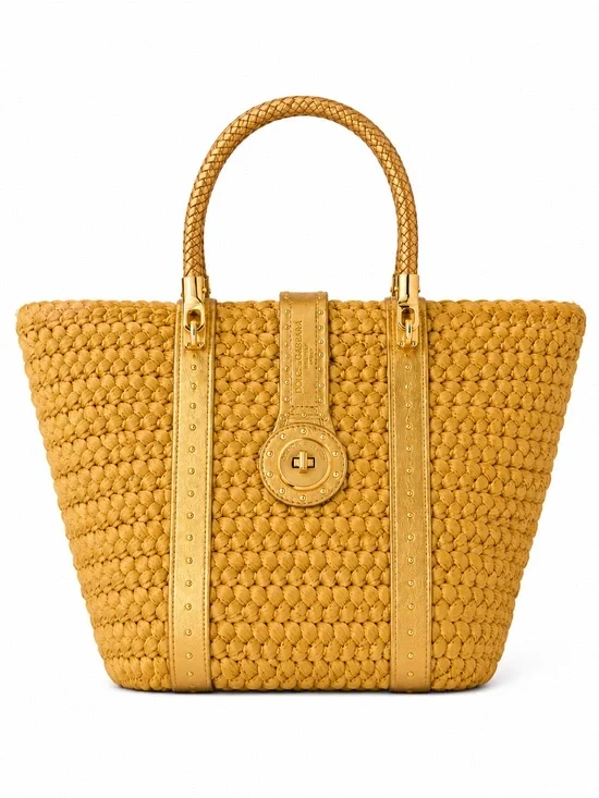 Michael Kors gold Woven Leather-Trim Tote