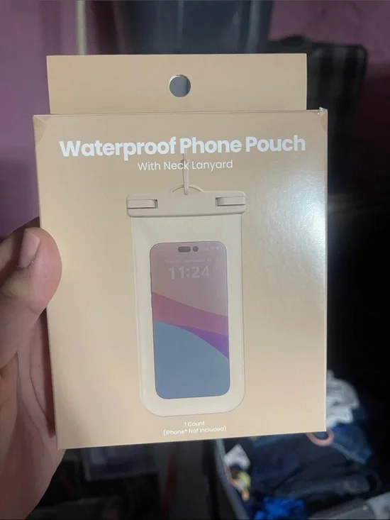 Waterproof Phone Pouch with Neck Lanyard - Beige