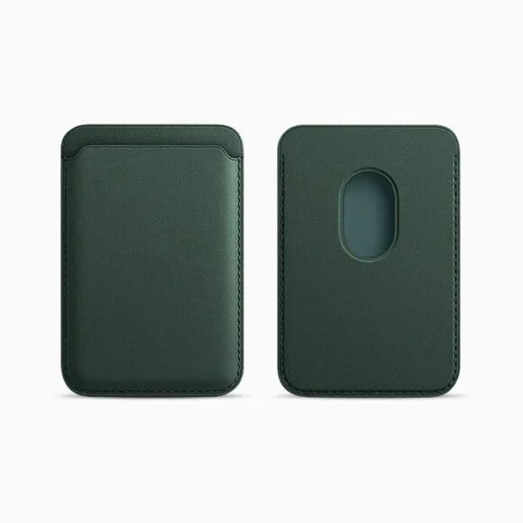 Strong Magnetic MagSafe PU Leather Wallet Card Holder for iPhone Olive green