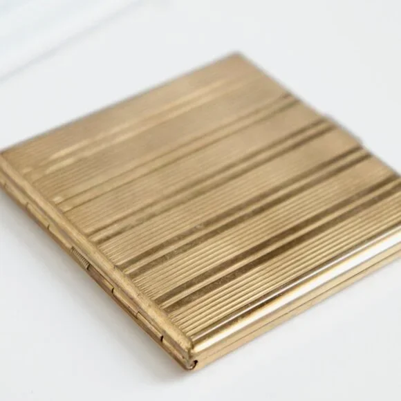 Antique Art Deco Evans Brass Makeup Mirrored Compact