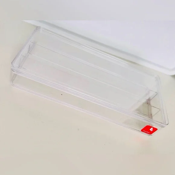 BoxBox Clear Acrylic Long 3 Compartment Makeup Jewelry Organizer Box w Lid! 11”
