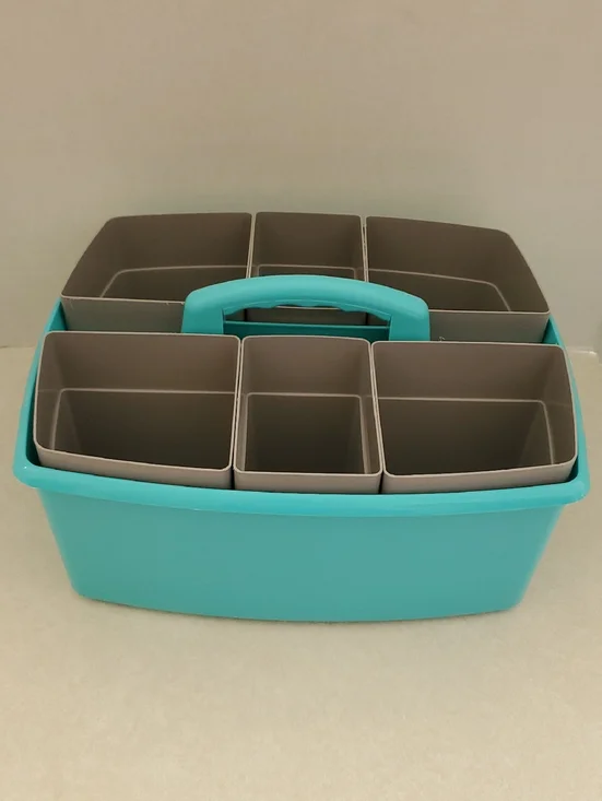 Art Organizer Caddy in Teal and Gray - Portable Cosmetic Storage