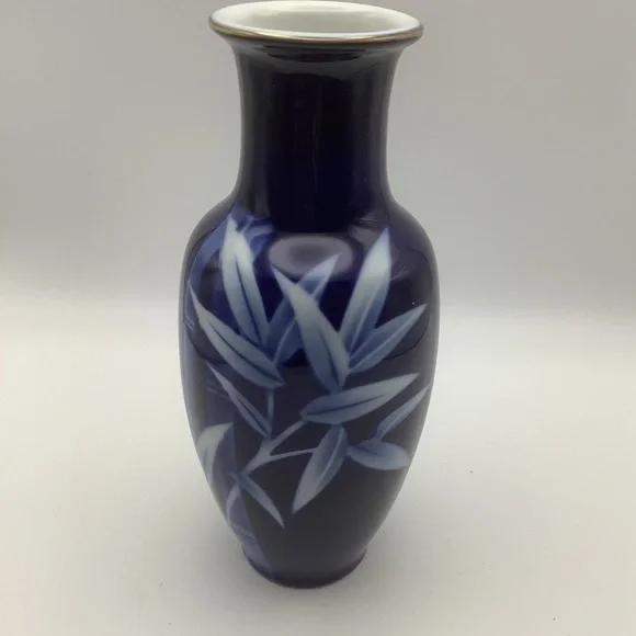 Cobalt Blue 8” Vase with Bamboo Design