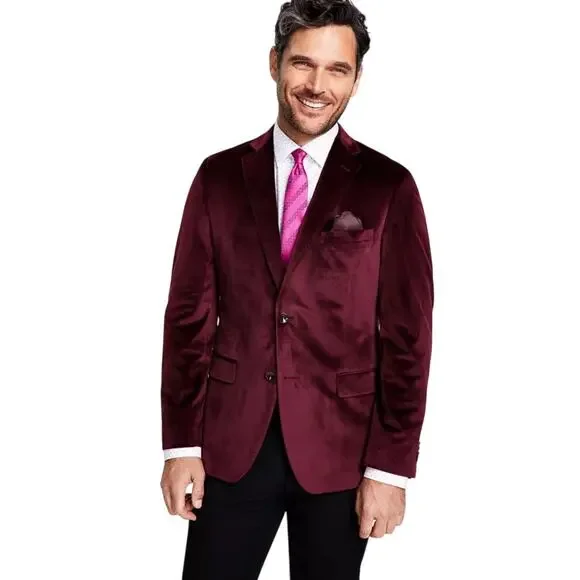 Alfani Men's Burgundy Velvet Slim Fit Classic Suit Blazer Sport Coat Size 36R