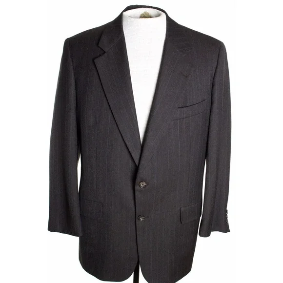 Hickey Freeman‎ Mens 43R Charcoal Gray Stripe Blazer Jacket Sports Suit Coat