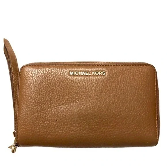 Michael kors brown leather wristlet wallet