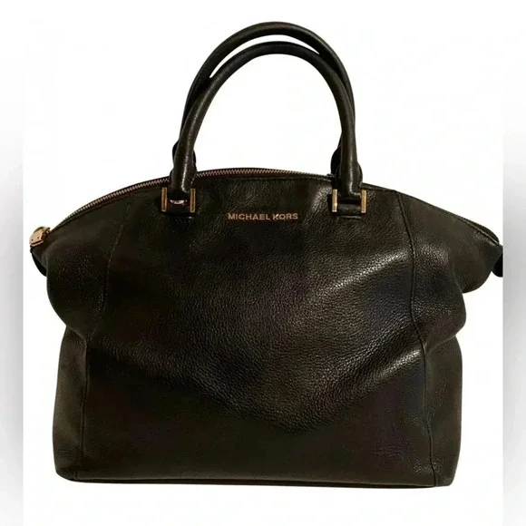 Michael Kors black leather satchel handbag
