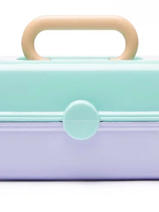 Caboodles Pastel Mint & Lavender Carry Case with Beige Handle travel