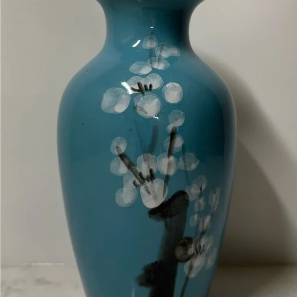 Vintage Turquoise Floral Ceramic Vase - Blue Decorative Home Accent