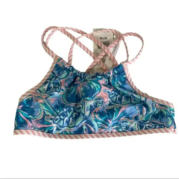 Vineyard Vines tropical turtles reversible bikini top size Small 7-8