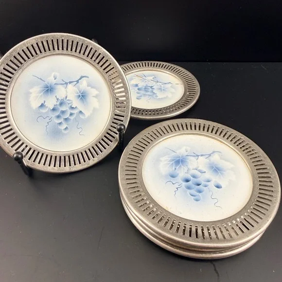 Waechtersbach Art Nouveau Porcelain Coasters Silver Plate Set of 4 plus a bonus