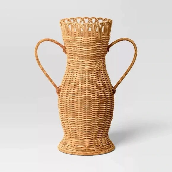 Woven Rattan Vase‎ with Handles.