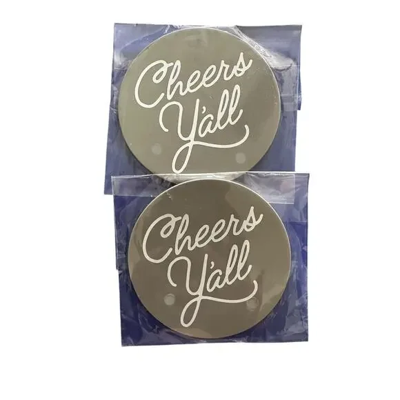New in Package Cheers Y'all Paula Deen Gray Rubber Coasters 3.75