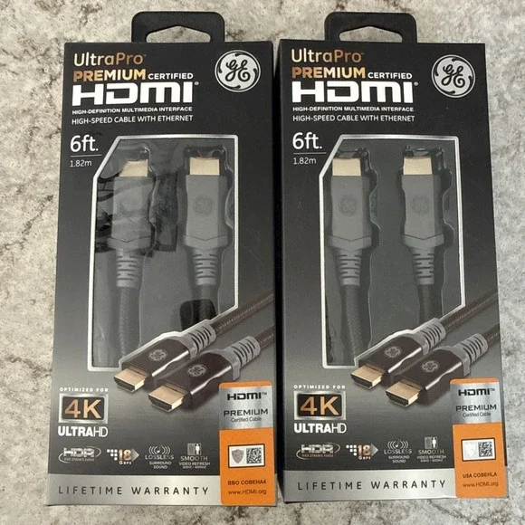2 New HDMI Cable GE UltraPro Premium Certified High-Speed Cable With Ethernet