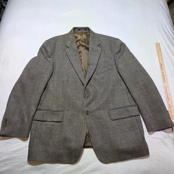 Ralph Lauren Sport Coat Blazer 46R Brown Herringbone Wool Windowpane