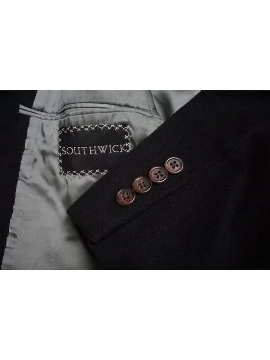 Southwick Flannel Black Cashmere Feel Sport Coat Jacket Sz 46R
