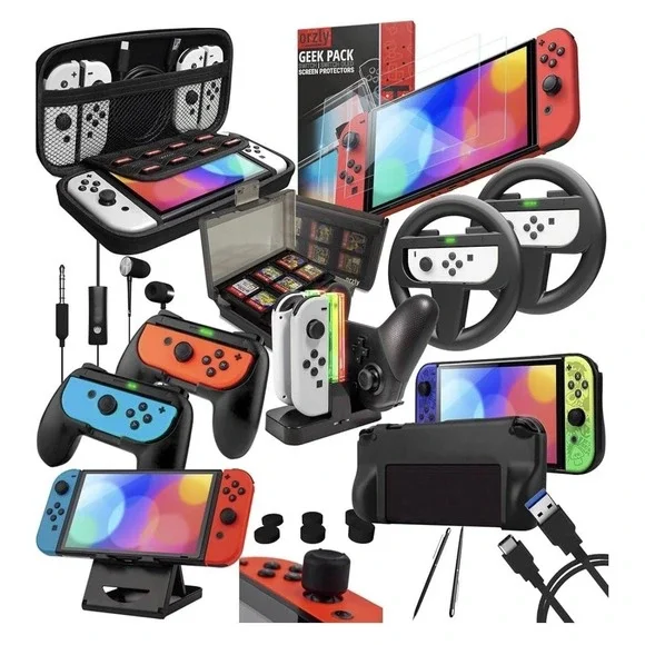 Orzly Ultimate Geek Pack Accessory Bundle For Switch Switch OLED Black