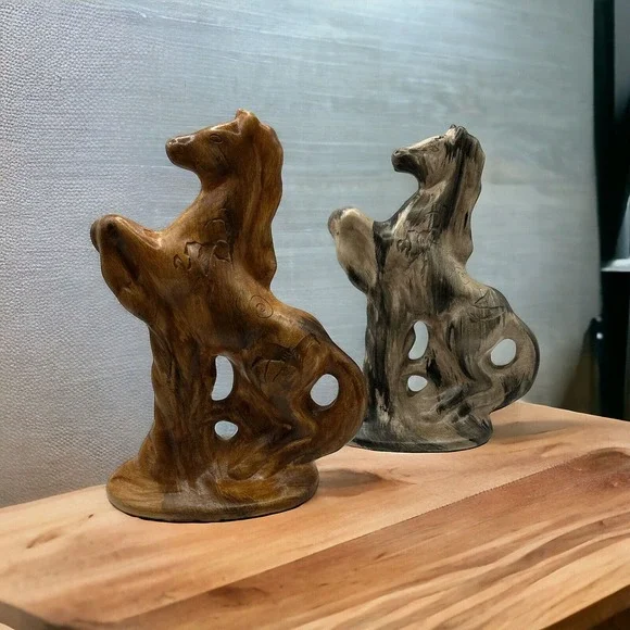 Binishtaa Navajo Vtg Pottery Horse Engraved Lot Of 2 Native American Art Rare