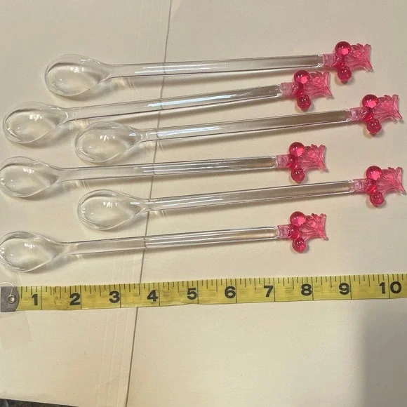 Vintage Plastic Cherry Top Swizzle Spoons‎ Stir Sticks Set of 6 – 8