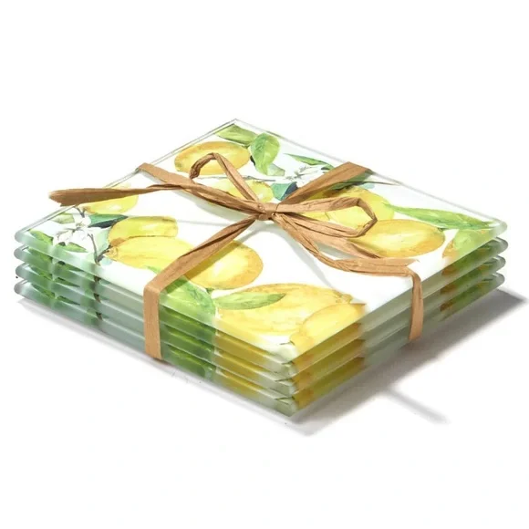 NWT American Atelier Glass Drink Coasters 4