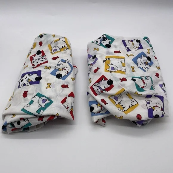 2-‎ Vintage Dundee Baby Blanket Crib Cartoon Dogs & Cats Print Cotton Blend