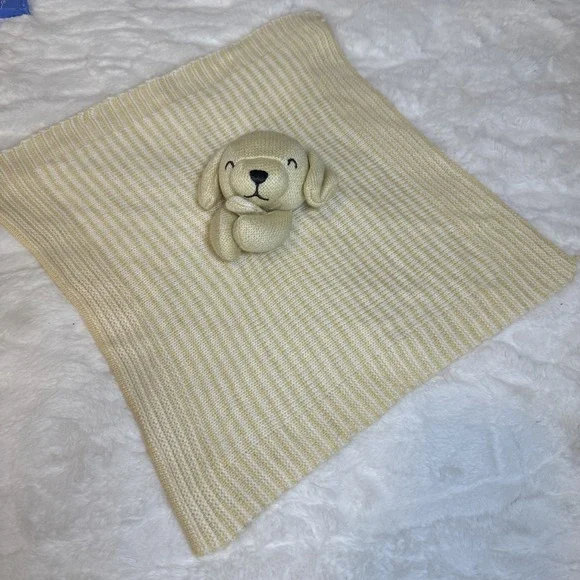 2022 Carters Knit Puppy Dog Lovey Yellow White Striped Baby Security Blanket 14
