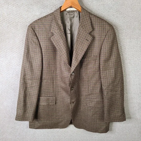 Vintage Ralph Lauren Jacket Mens 46R Brown Houndstooth Blazer Wool 2 Button Coat