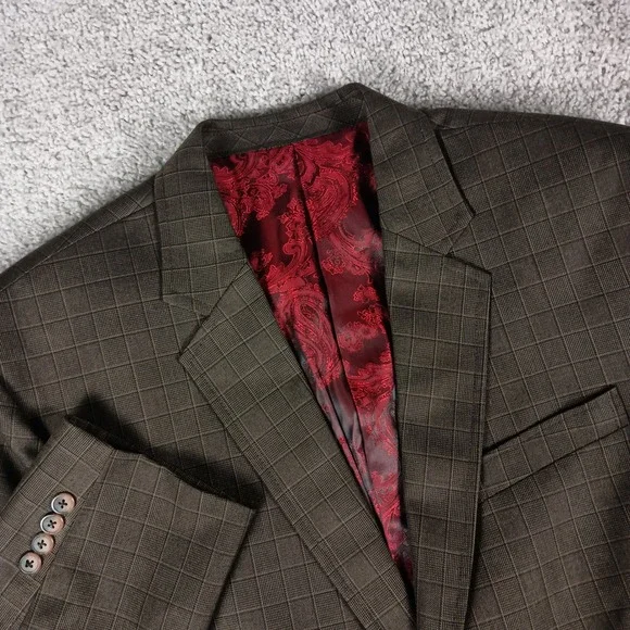 Rare Donear 38R 30W Mens Brown Windowpane Check Scottish Fashion 3 Piece Suit
