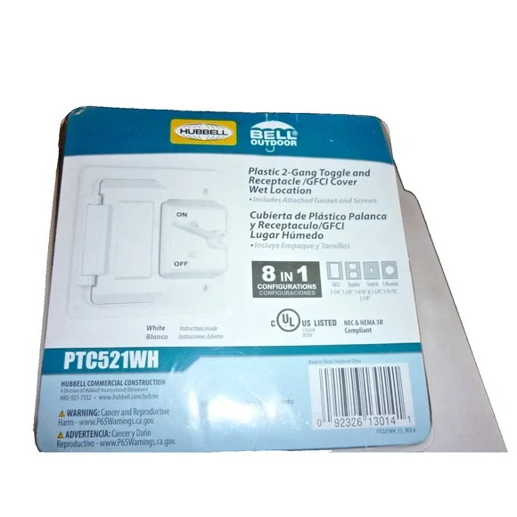 2 NEW Combo Cover Wp Plastic‎ 2 Gang White PTC521WH Hubbell Bell Outdoor