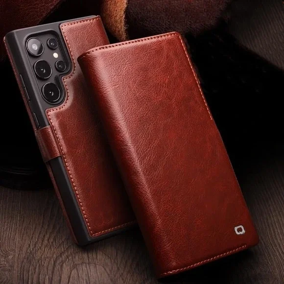 Qialino Genuine Leather Wallet Case for Samsung S24 Ultra 1 Flip‎ Cover Magnetic