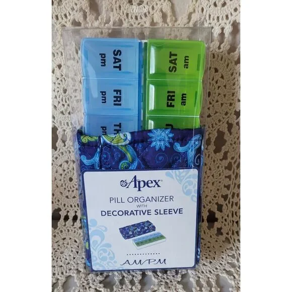 NEW Apex pill‎ organizer with decorative sleeve 7 days am & Pm Large Size