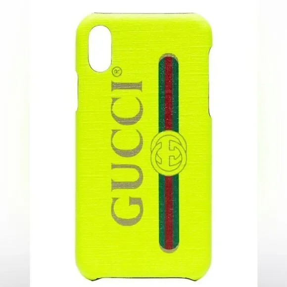 Gucci Fluorescent Yellow iPhone X Textured Case Retro Logo Print New In Box