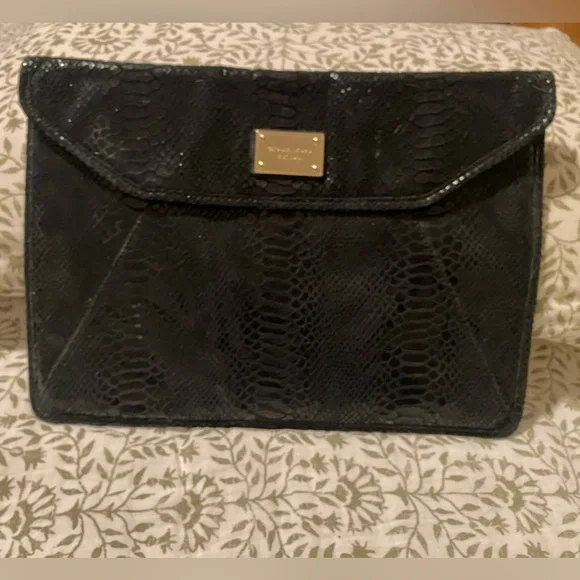 Michael Kors Black‎ Snakeskin Textured Clutch