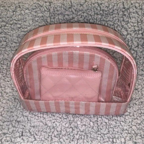 VICTORIA’S SECRET Signature Pink Striped 3-PC Cosmetic Travel Set LG MED SM