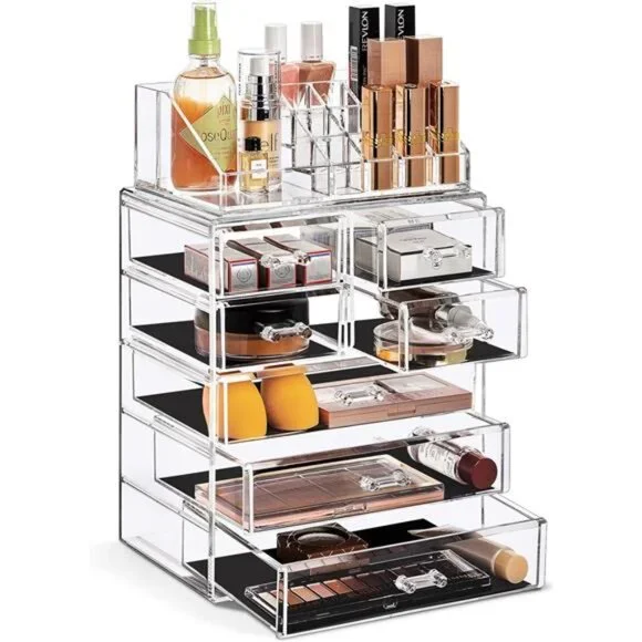 Acrylic Makeup Organizer Set, 7-Drawer Vanity & Countertop Cosmetic Storage