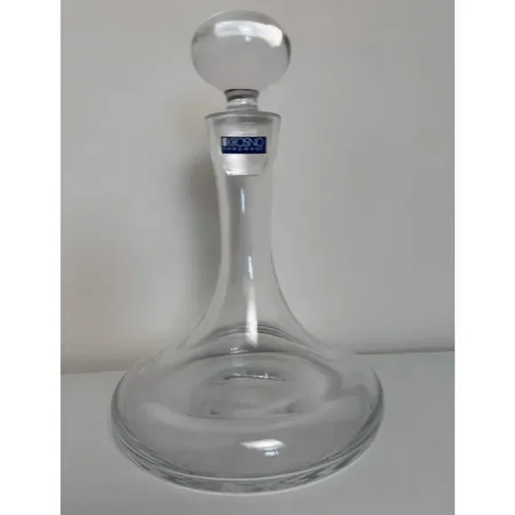 Krosno Poland 11” Crystal Glass Decanter Bottle w/ Stopper- Heavy! Wine Aerator