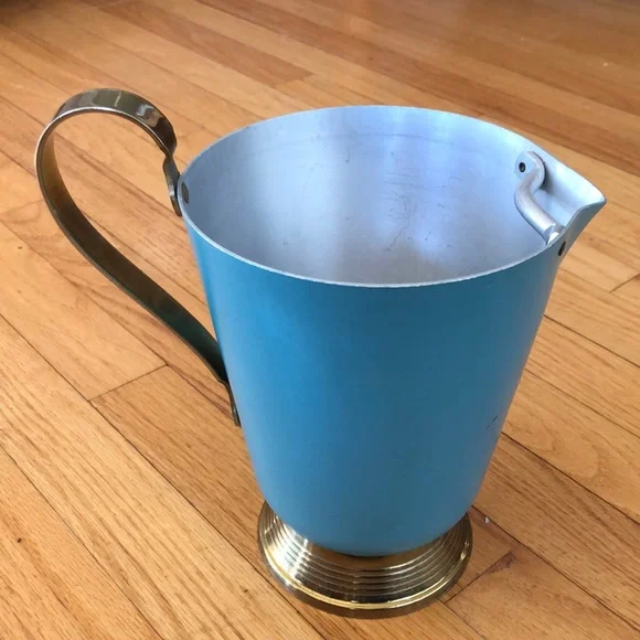 Vintage Mid-Century Modern Aluminum and Brass Pitcher