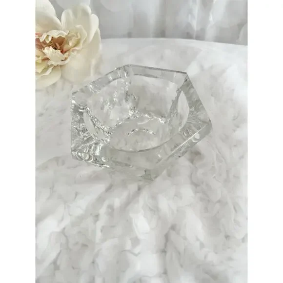 Vintage Lead Crystal MCM Cigarette Ashtray Home Bar Round Heavy Modern